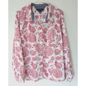 Tommy Hilfiger Womens Red Paisley Floral Button Down Long Sleeve Flip Shirt XL